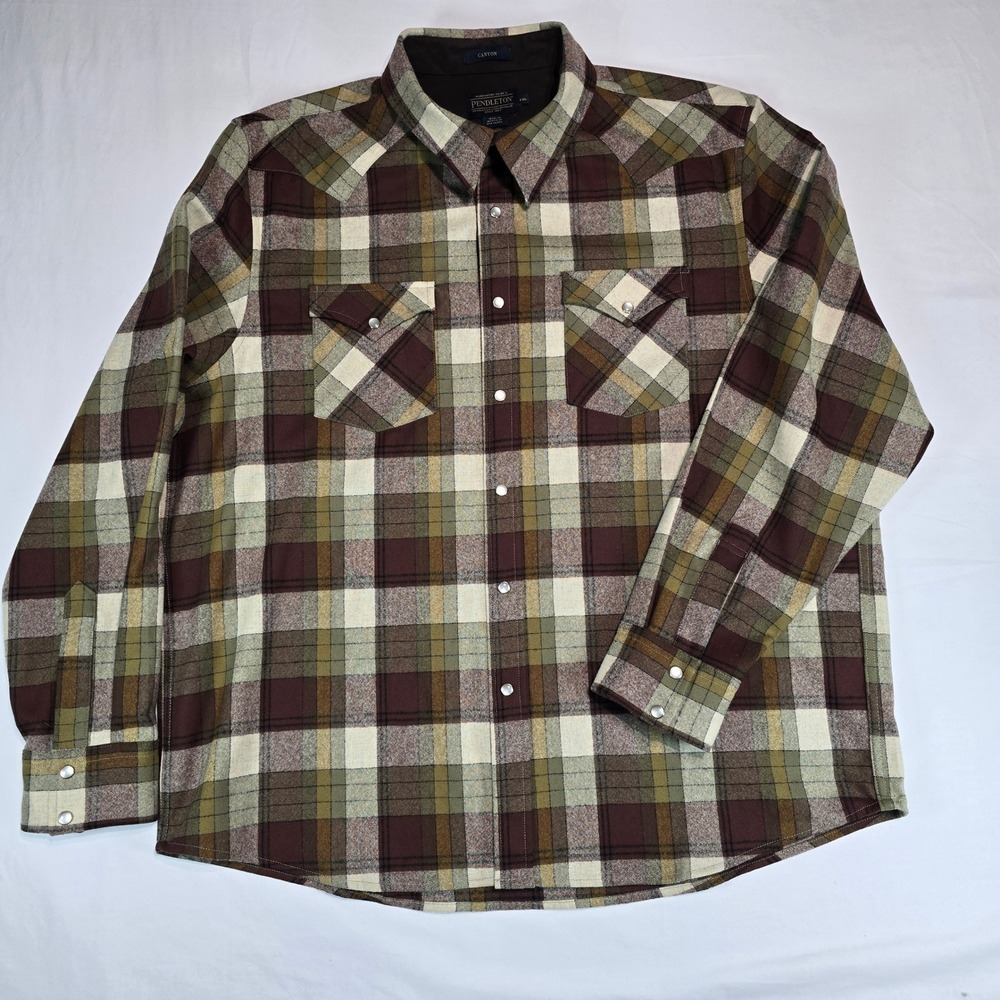 Pendleton Canyon Western Shirt Mens XXL Brown Plaid 100% Virgin Wool RA642-32468